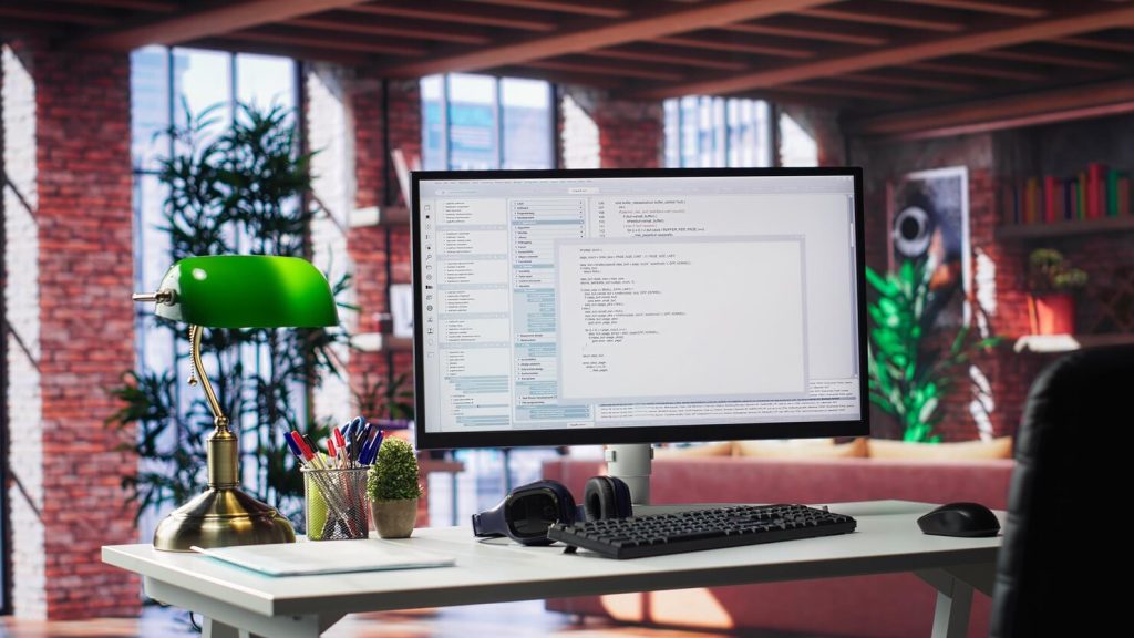 Elementor Design And Development 21 empty desktop monitor used software development coding luxurious loft apartment modern 482257 132297
